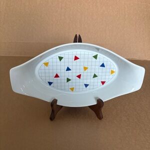Vintage 80s Japanese rainbow checkered casserole dish by Algar, mod geometric